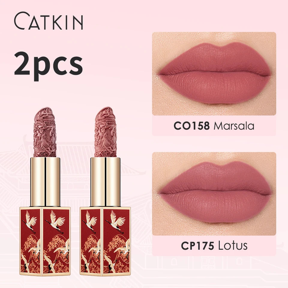 CATKIN Matte Lipstick 2PCS Set Long Lasting for 24H，Lightweight Soft and Ultra Hydrating Lipsticks Infused with Vitamin E