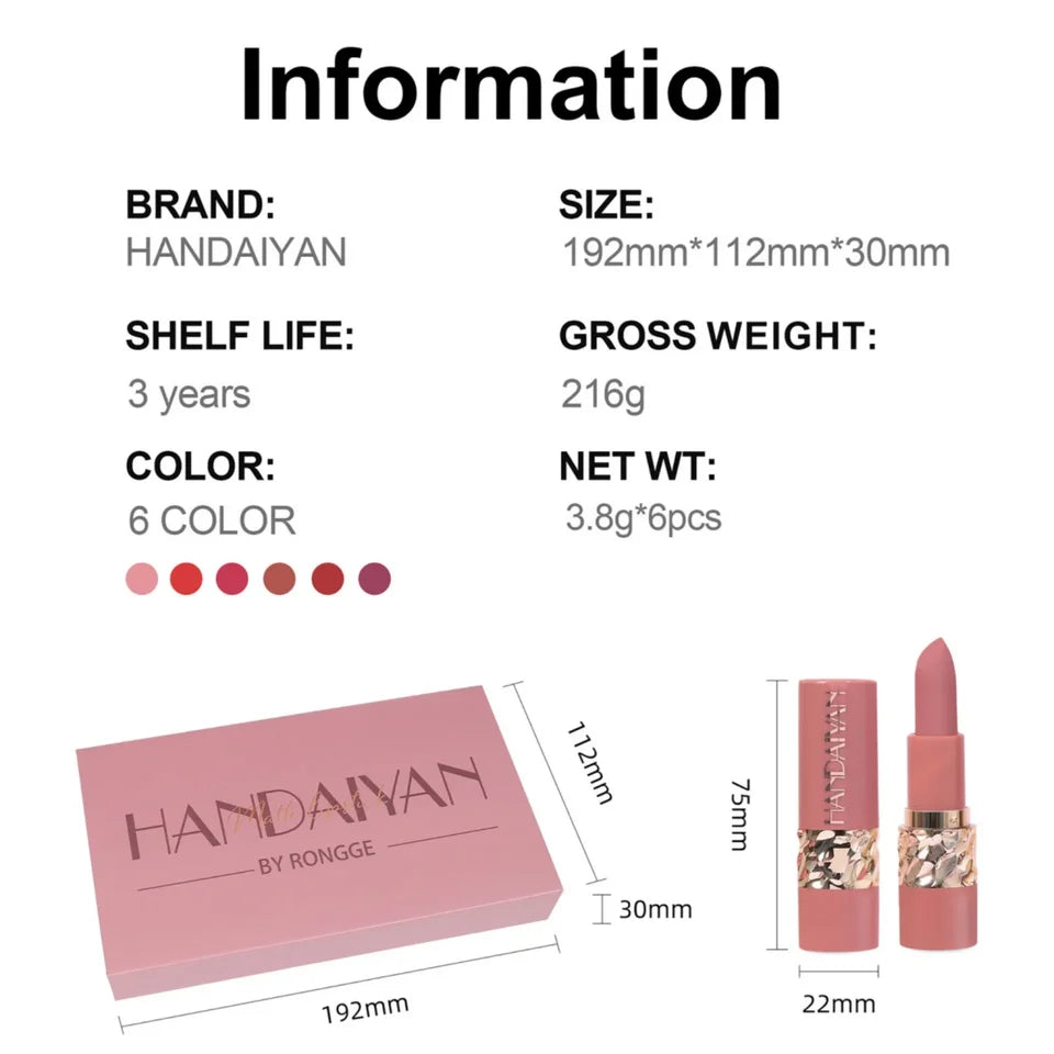 Highly Pigmented Lipstick Set 6pcs Silky Texture Lipsticks Easy Color Non-drying Matte Lip Stick Long Lasting Lipstick Gift Box