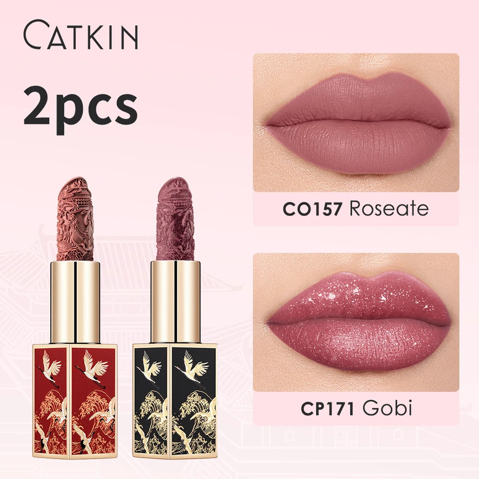 CATKIN Matte Lipstick 2PCS Set Long Lasting for 24H，Lightweight Soft and Ultra Hydrating Lipsticks Infused with Vitamin E